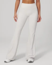 Brushed High Waist Flared Sports Pants - White