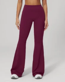 Brushed High Waist Flared Sports Pants - Wine