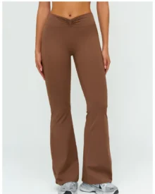 High Waist Ruched Brushed Flare Micro Wide Leg - Brown