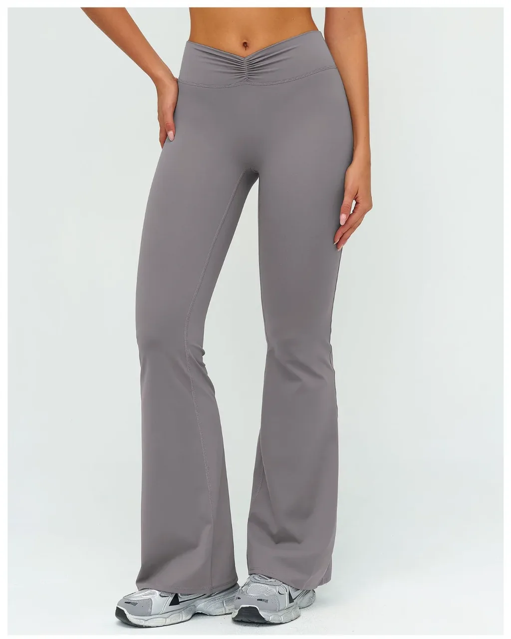 High Waist Ruched Brushed Flare Micro Wide Leg - Grey