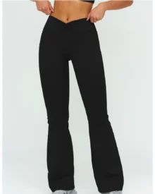 High Waist Ruched Brushed Flare Micro Wide Leg - Navy