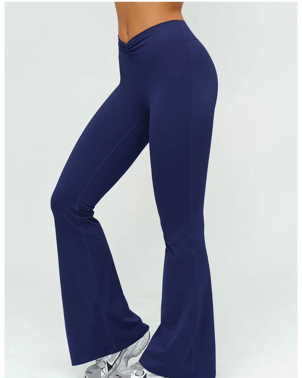 Leggings Flare Micro De Cintura Alta Con Acabado Arrugado - azul marino