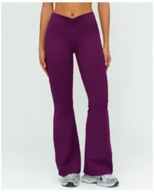 High Waist Ruched Brushed Flare Micro Wide Leg - Wine