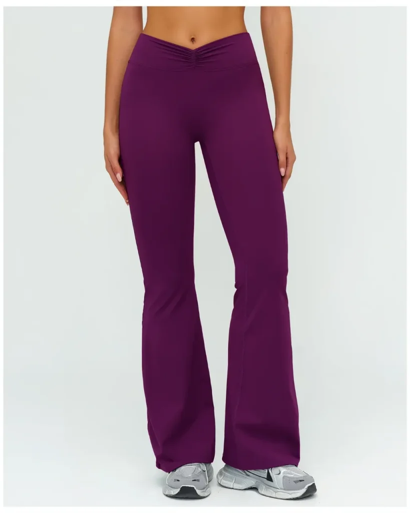 High Waist Ruched Brushed Flare Micro Wide Leg - Wine