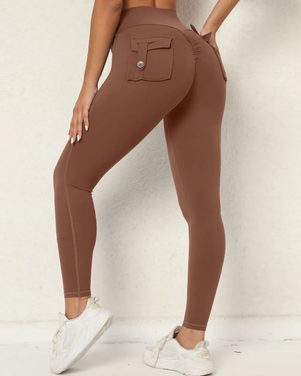 Yoga High Waist Con Bolsillos Cargo Y Cintura Elástica - marrón