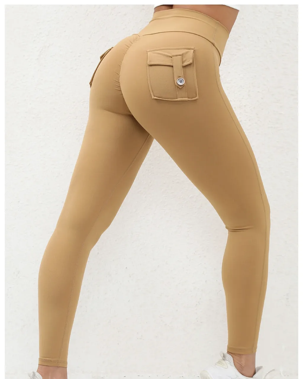 Yoga High Waist Con Bolsillos Cargo Y Cintura Elástica - camel