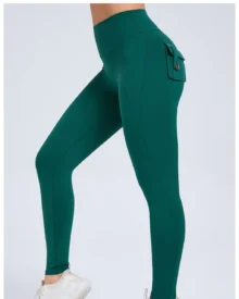 High Waist Cargo Pocket Yoga Button Elastic Peach - Forest Green