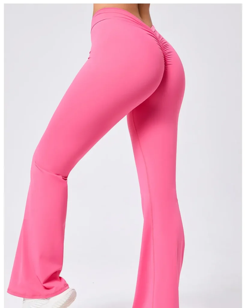 High Waist Peach Hip Flare Yoga Pants - Pink