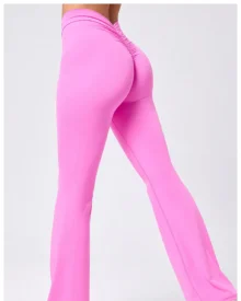 High Waist Peach Hip Flare Yoga Pants - Pink