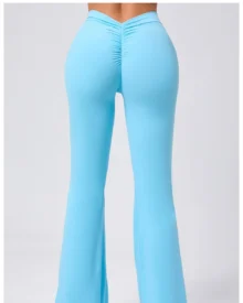 High Waist Peach Hip Flare Yoga Pants - Sky Blue