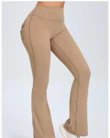 High Waist Button Peach Hip Flare Yoga Pants - coffee