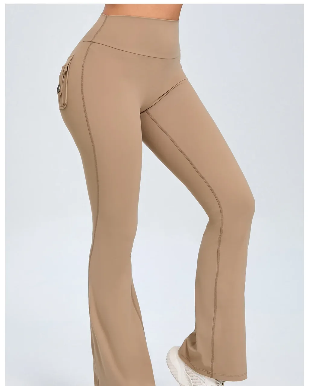 High Waist Button Peach Hip Flare Yoga Pants - coffee