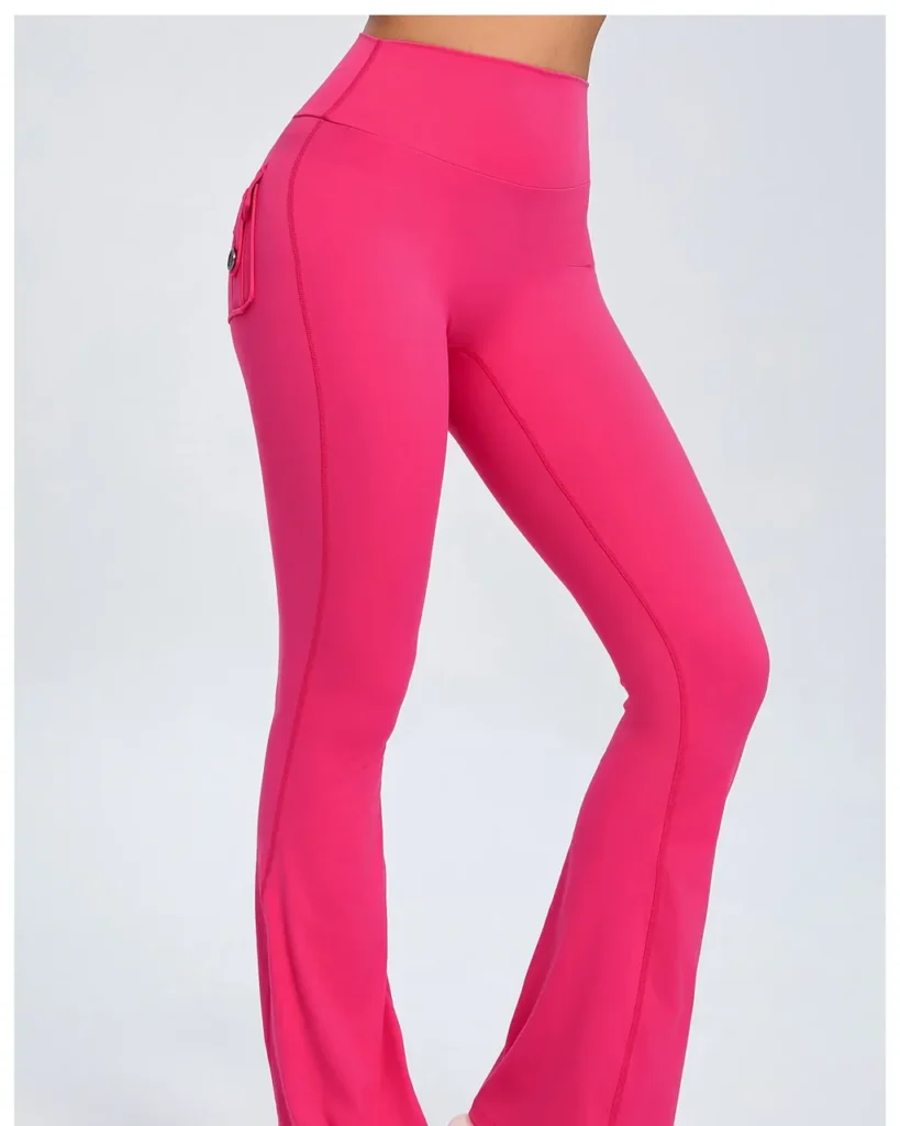 High Waist Button Peach Hip Flare Yoga Pants - Hot Pink