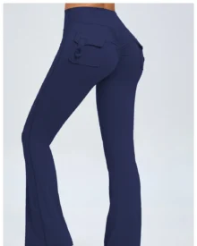 High Waist Button Peach Hip Flare Yoga Pants - navy