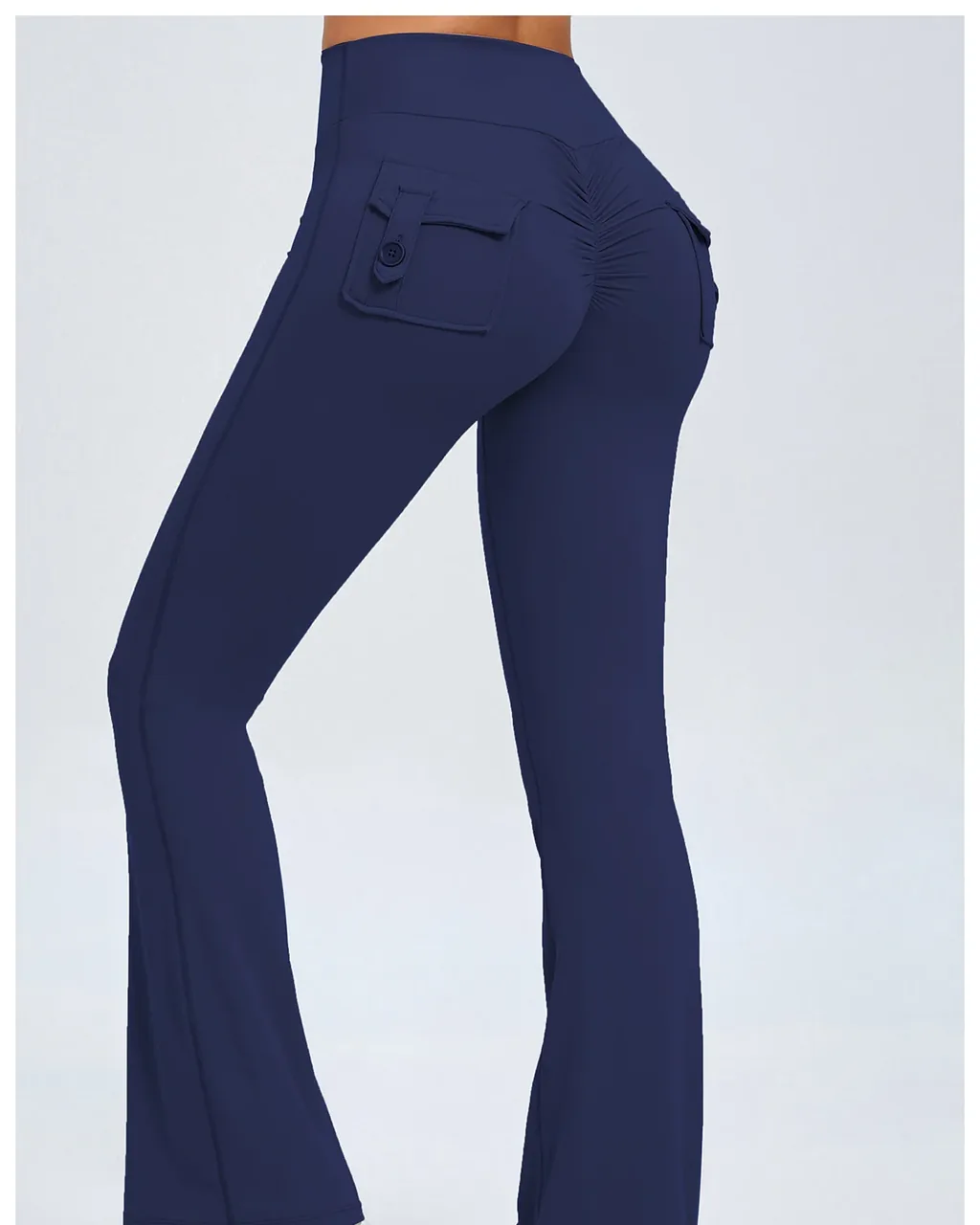Pantalones Yoga Cintura Alta Con Botones Y Silueta Aplomada - azul marino