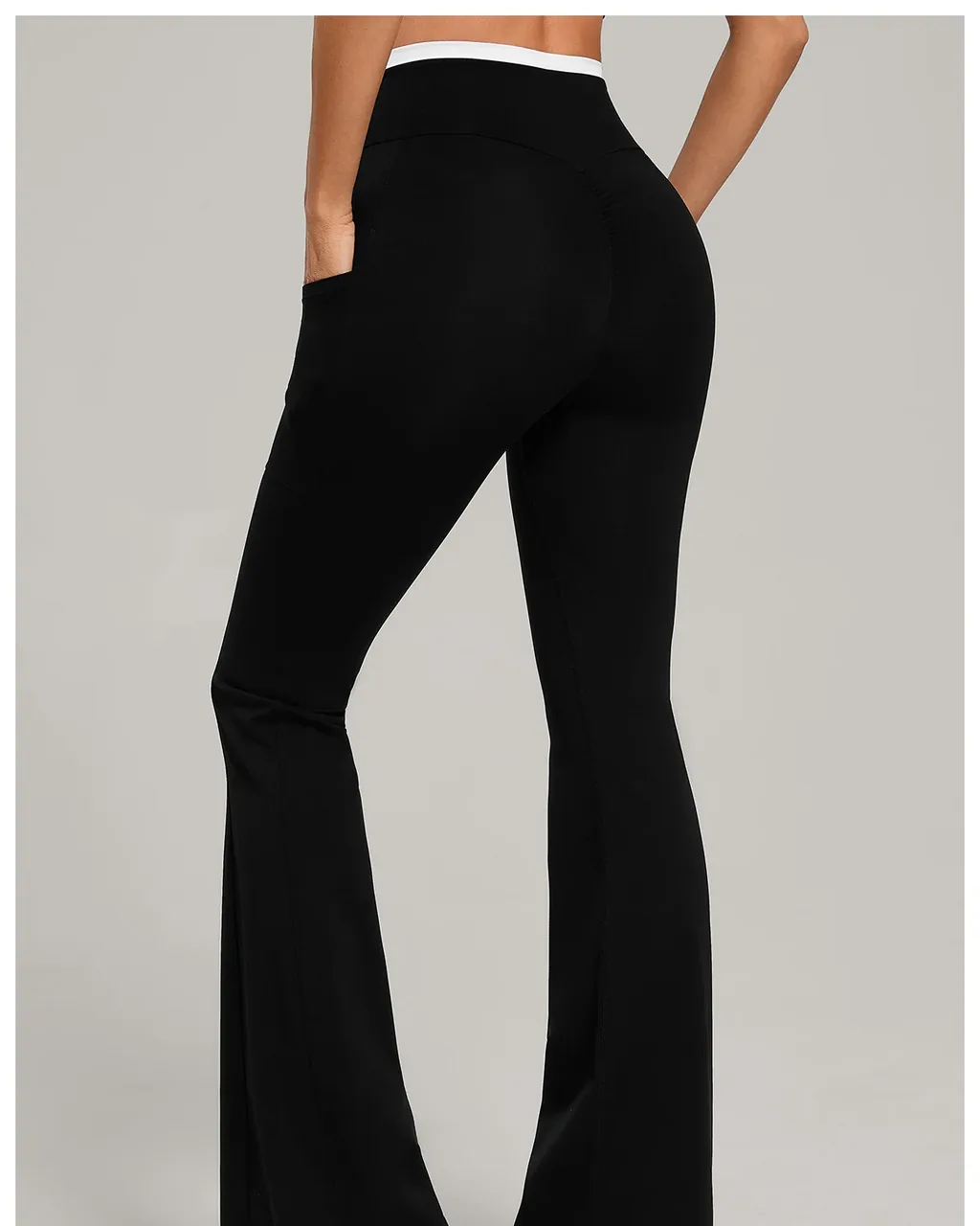 Pantalones Yoga Flare Con Bolsillo Cruzado Y Bloques De Color - negro