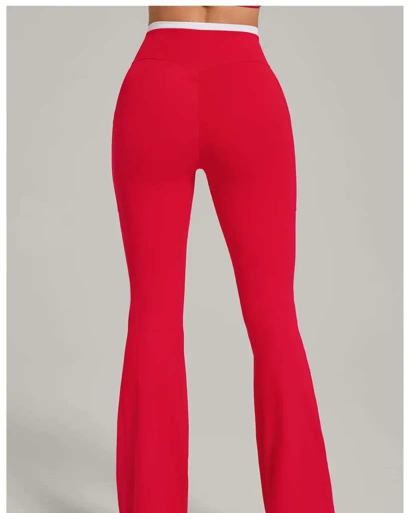 Cross Waist Pocket Color Block Flare Yoga Pants - Red