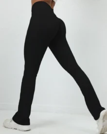 Nude Elastic Peach Hip Flare Yoga Pants - black