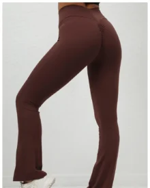 Nude Elastic Peach Hip Flare Yoga Pants - coffee