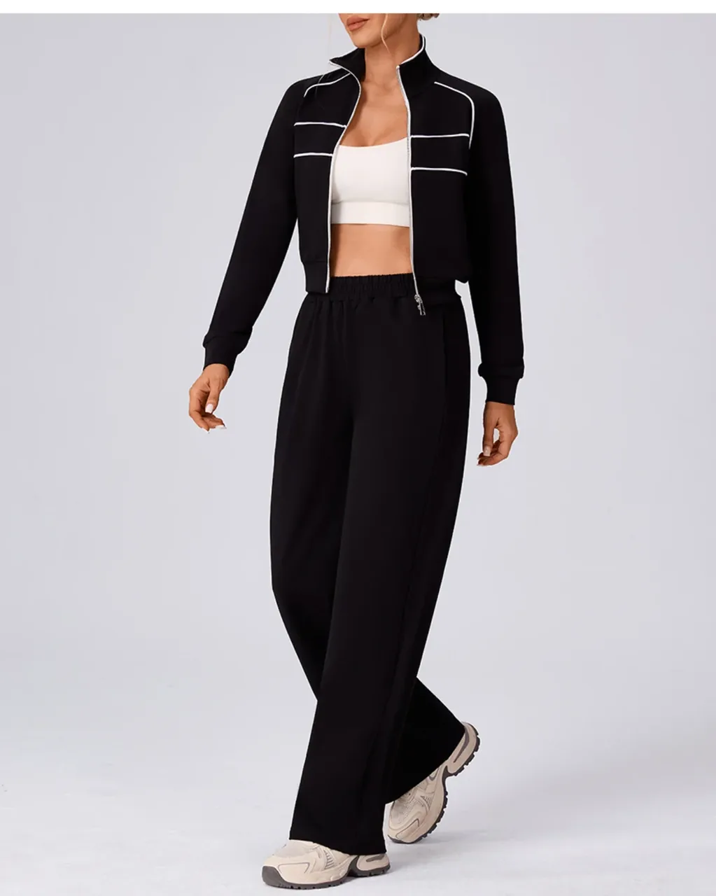 Leggings Casuales Con Bloques De Color - negro