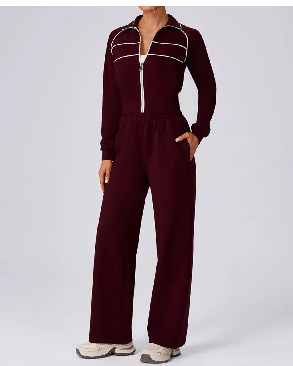Leggings Casuales Con Bloques De Color - borgoña