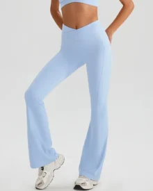 High Waist Hip Lifting Flare Wide Leg Yoga Sports Pants - blue