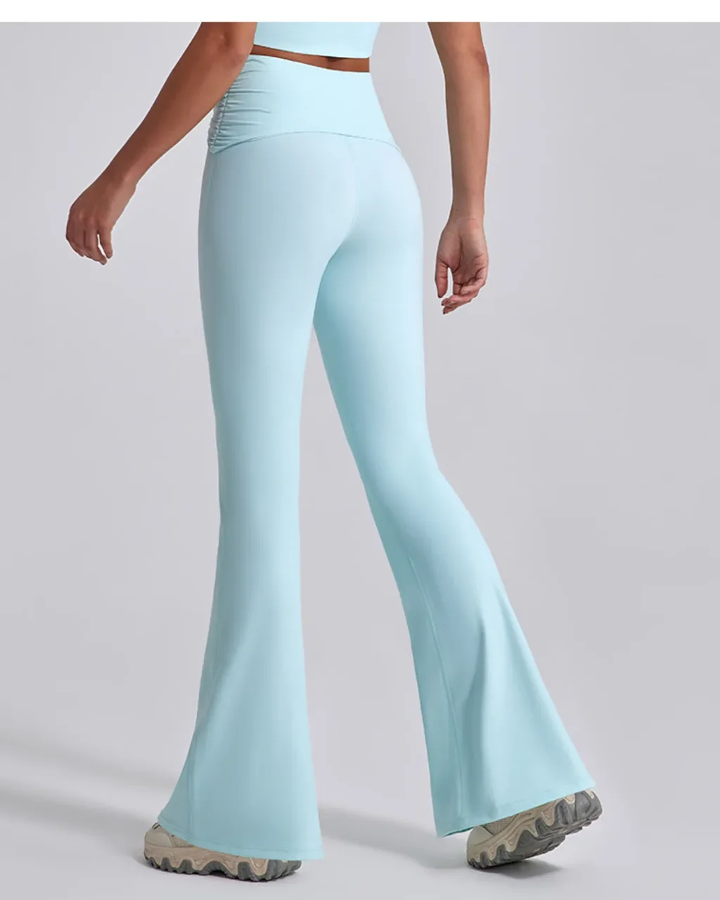 Pantalones De Yoga Elevadores De Cadera En Talle Alto Y Silueta Acampanada - azul bebé