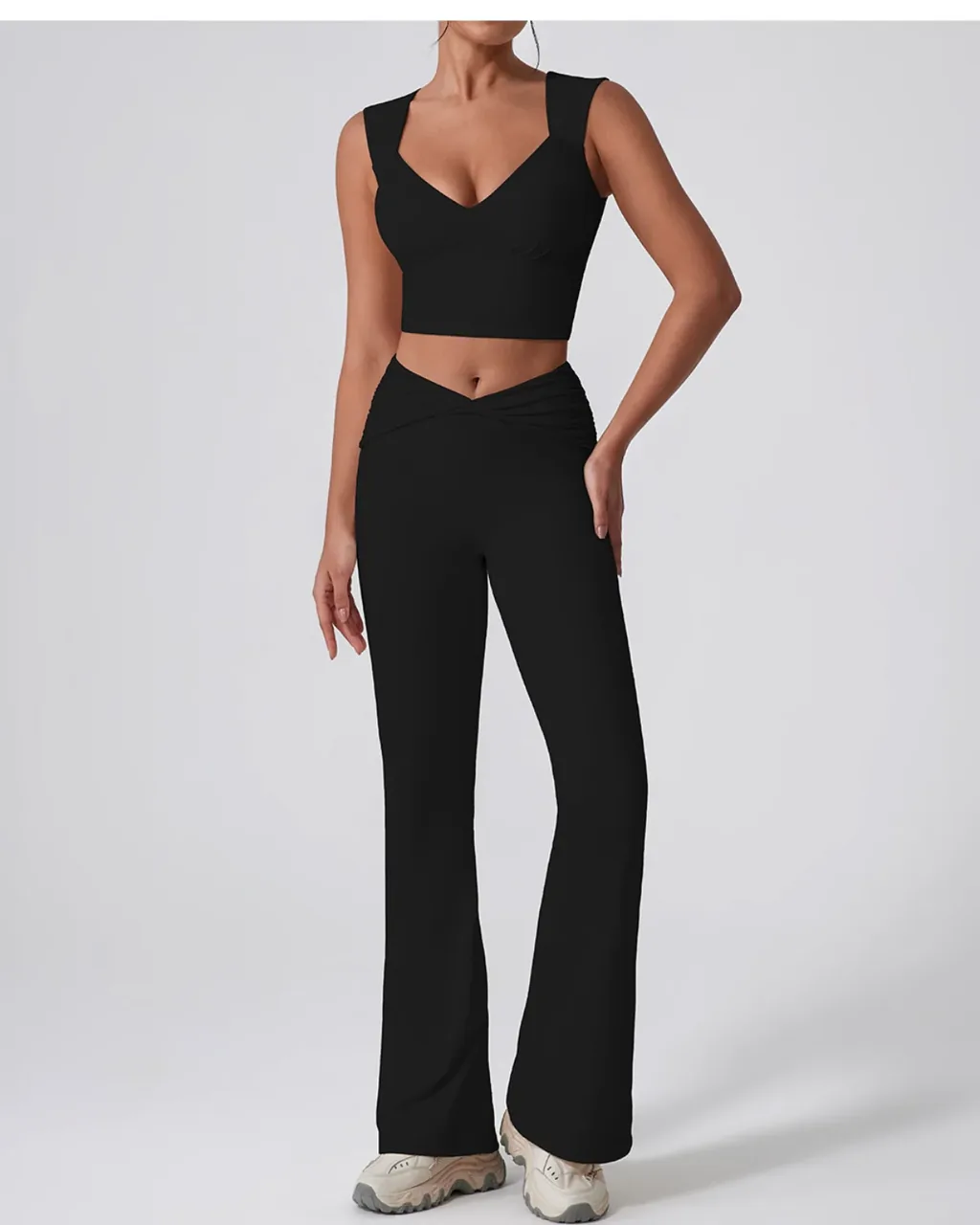 Pantalones De Yoga Elevadores De Cadera En Talle Alto Y Silueta Acampanada - negro