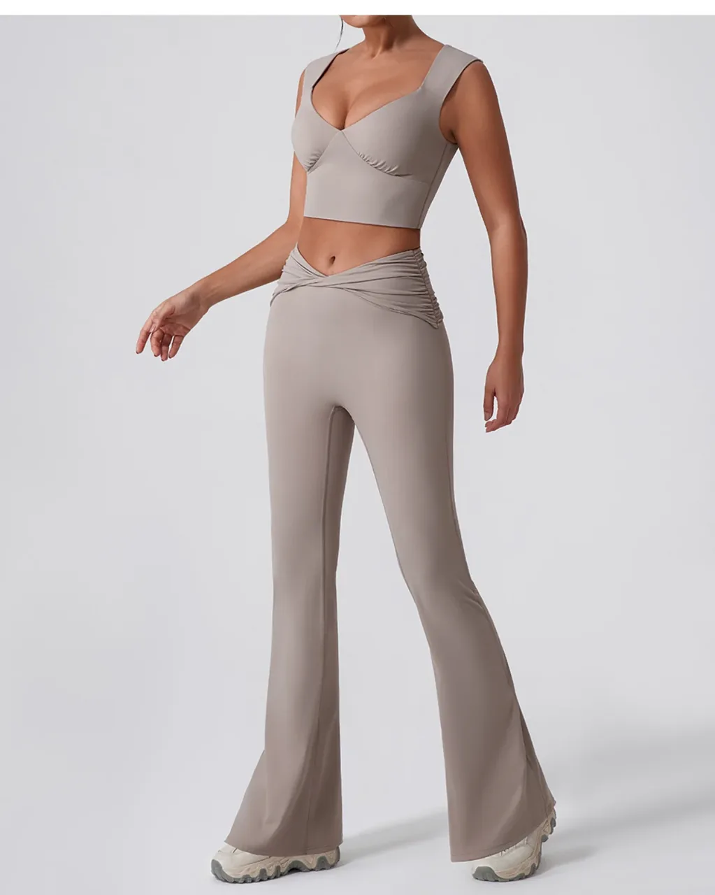 Pantalones De Yoga Elevadores De Cadera En Talle Alto Y Silueta Acampanada - gris oscuro