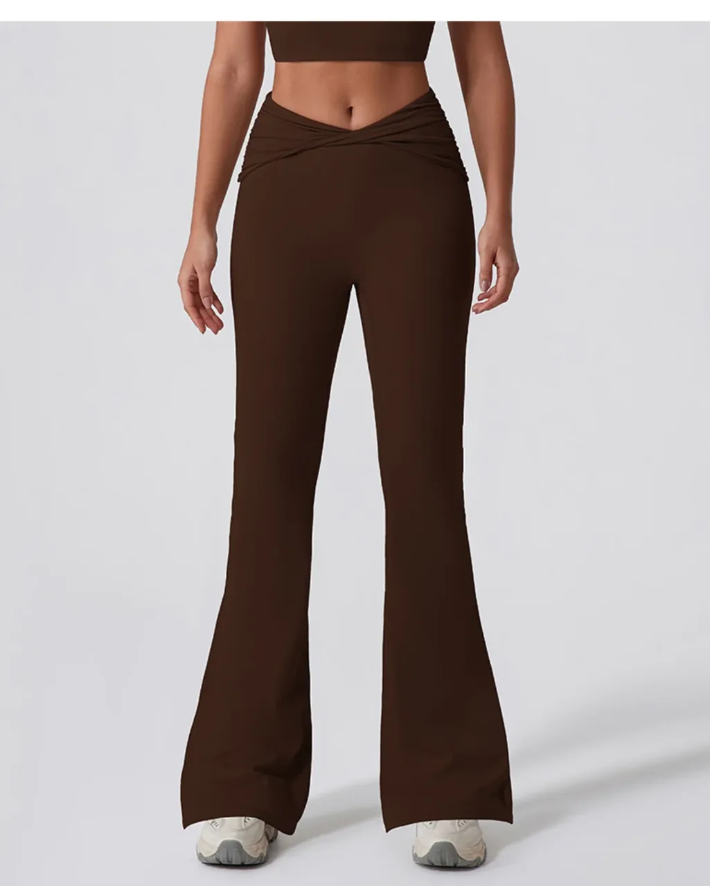 High Waist Flare Nude Hip Lifting Quick Dry Yoga Pants - Dark Rust Brown
