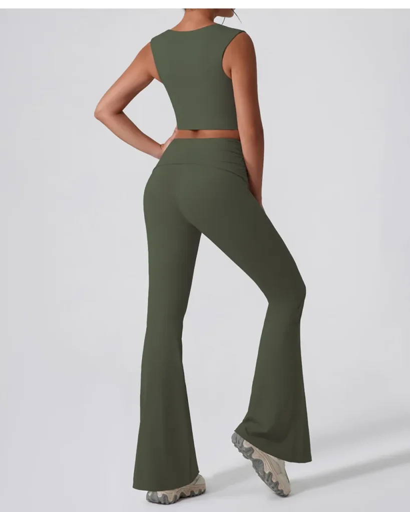 Pantalones De Yoga Elevadores De Cadera En Talle Alto Y Silueta Acampanada - verde