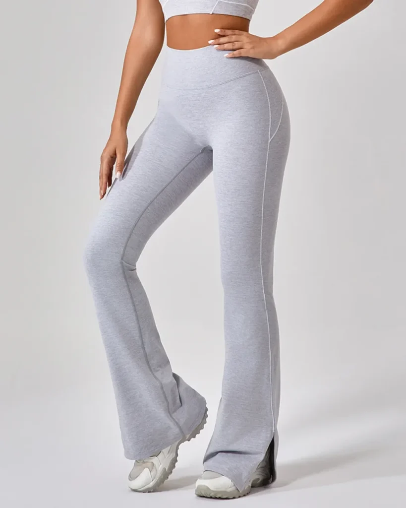 Summer Split High Waist Nude Hip Lifting Flare Yoga Pants - Light Grey