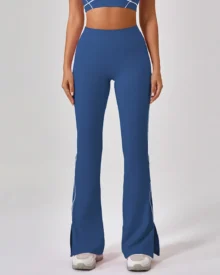 Summer Split High Waist Nude Hip Lifting Flare Yoga Pants - Navy Blue
