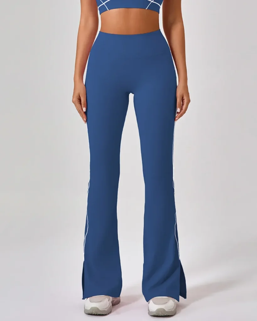 Summer Split High Waist Nude Hip Lifting Flare Yoga Pants - Navy Blue