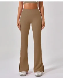 Summer Split High Waist Nude Hip Lifting Flare Yoga Pants - waarm Brown