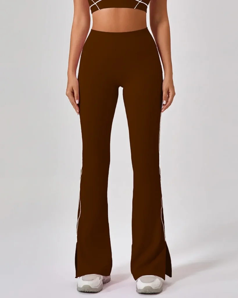 Summer Split High Waist Nude Hip Lifting Flare Yoga Pants - Wine