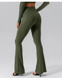 Autumn High Waist Peach Hip Lifting Stretch Nude Slim Flare Yoga Pants - army green
