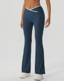 Pantalones Yoga De Cintura Alta Y Pierna Ancha Con Diseño De Bloques De Color - azul marino
