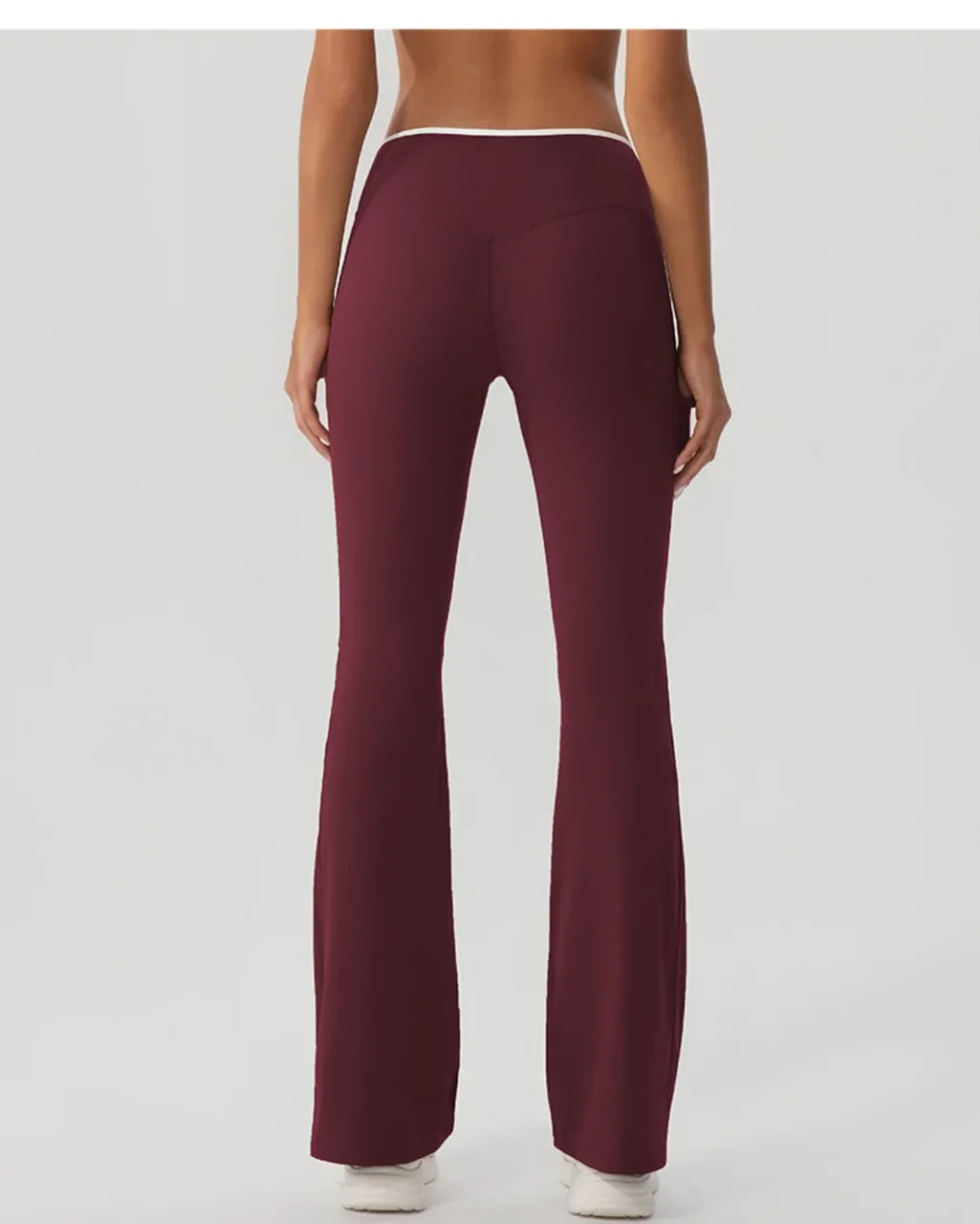 Pantalones Yoga De Cintura Alta Y Pierna Ancha Con Diseño De Bloques De Color - vino