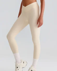 Cross High Waist Ribbed Hip Lifting Yoga Pants - beige