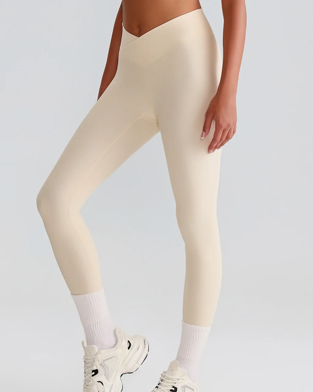 Mallas Yoga Elevadoras De Cadera Con Cintura Alta Y Textura Cruzada - beige