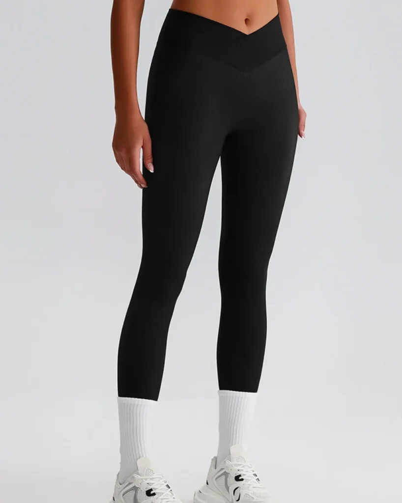 Cross High Waist Ribbed Hip Lifting Yoga Pants - Black