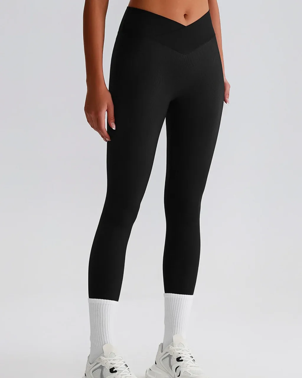 Mallas Yoga Elevadoras De Cadera Con Cintura Alta Y Textura Cruzada - negro