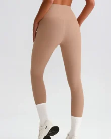 Cross High Waist Ribbed Hip Lifting Yoga Pants - Camel