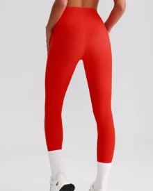 Cross High Waist Ribbed Hip Lifting Yoga Pants - Red