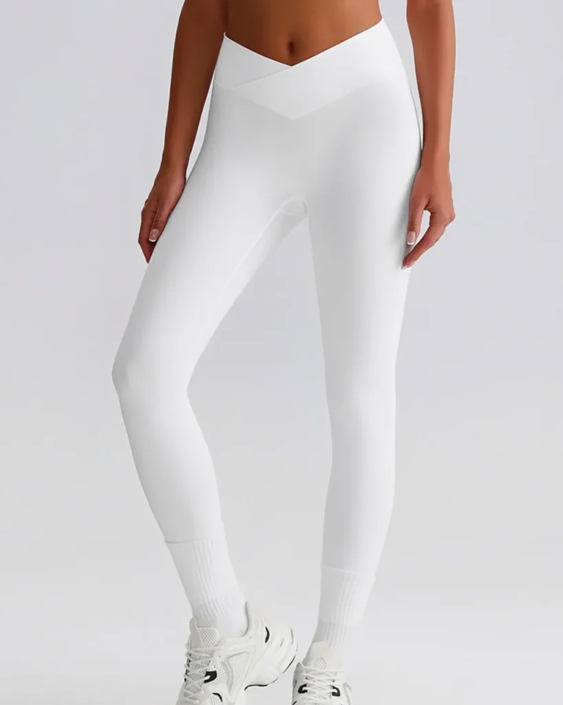 Cross High Waist Ribbed Hip Lifting Yoga Pants - white