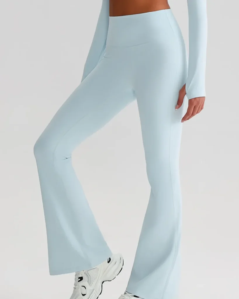 High Waist Hip Lifting Nude Flare Yoga Pants - blue