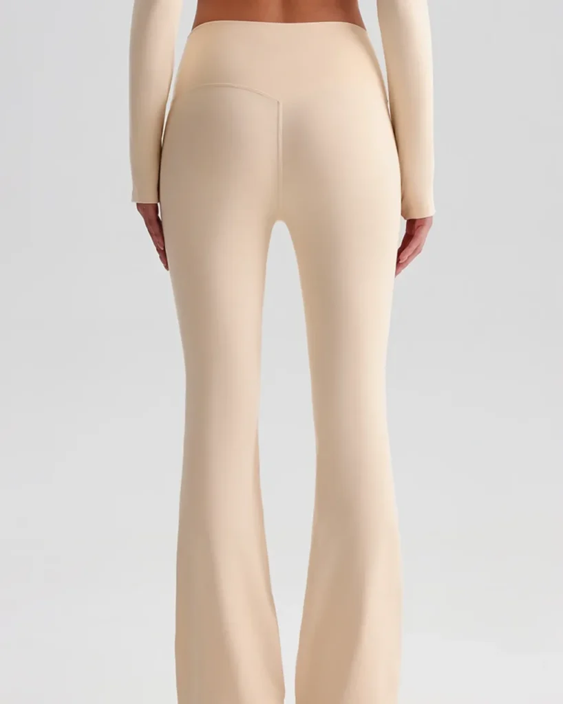 High Waist Hip Lifting Nude Flare Yoga Pants - Cream