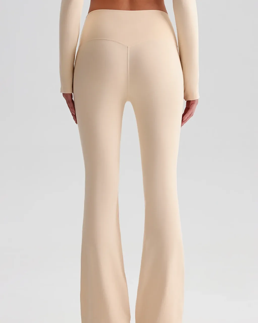 High Waist Hip Lifting Nude Flare Yoga Pants - Cream