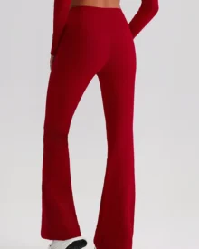 High Waist Hip Lifting Nude Flare Yoga Pants - Red